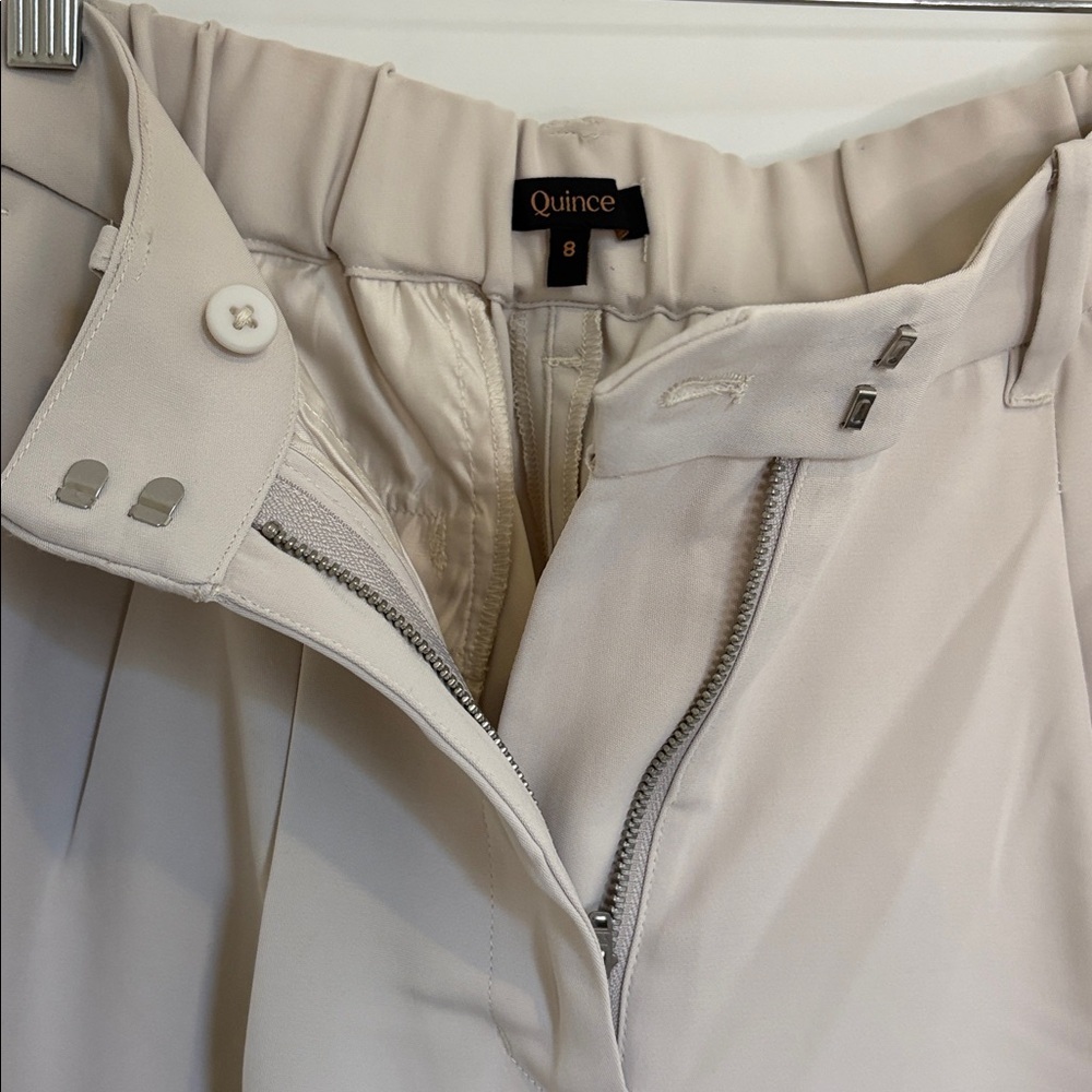 Quince Stretch Crepe Pleated Wide Leg Pant in Sand Tall Inseam Size 8 - Picture 5 of 14